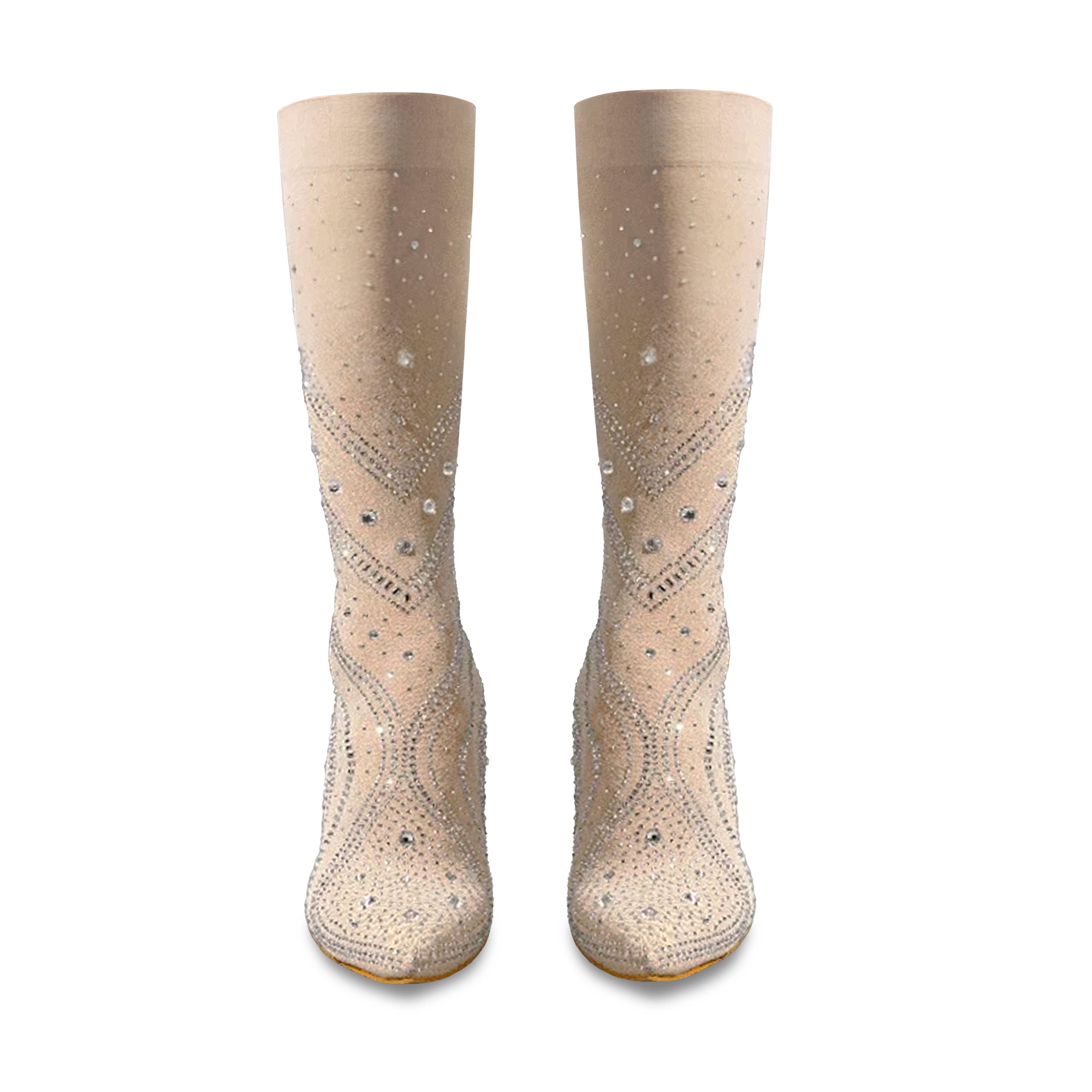 TAN SOCK BOOT WITH CRYSTALS