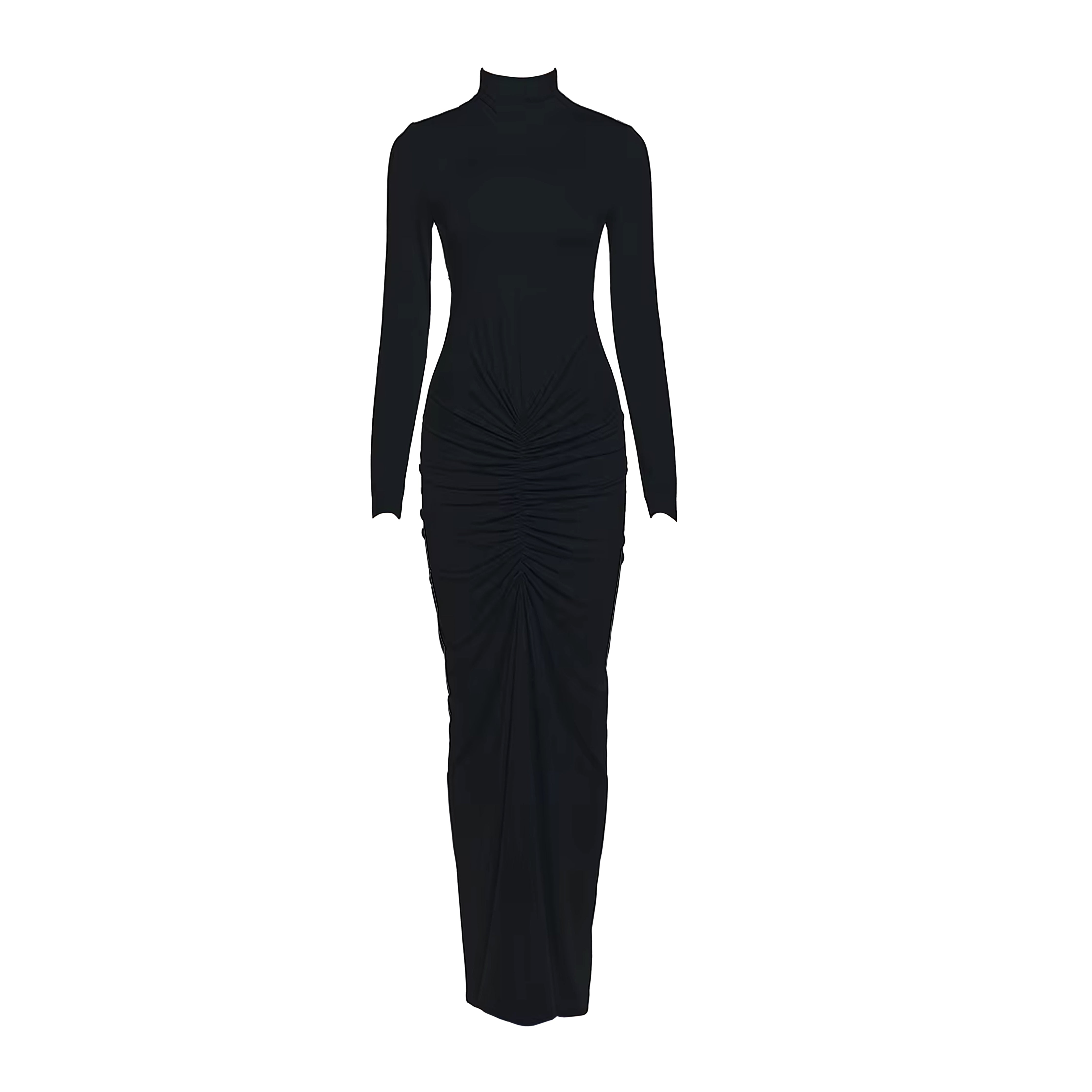 BLACK LONG DRESS WITH FRONT DETAIL