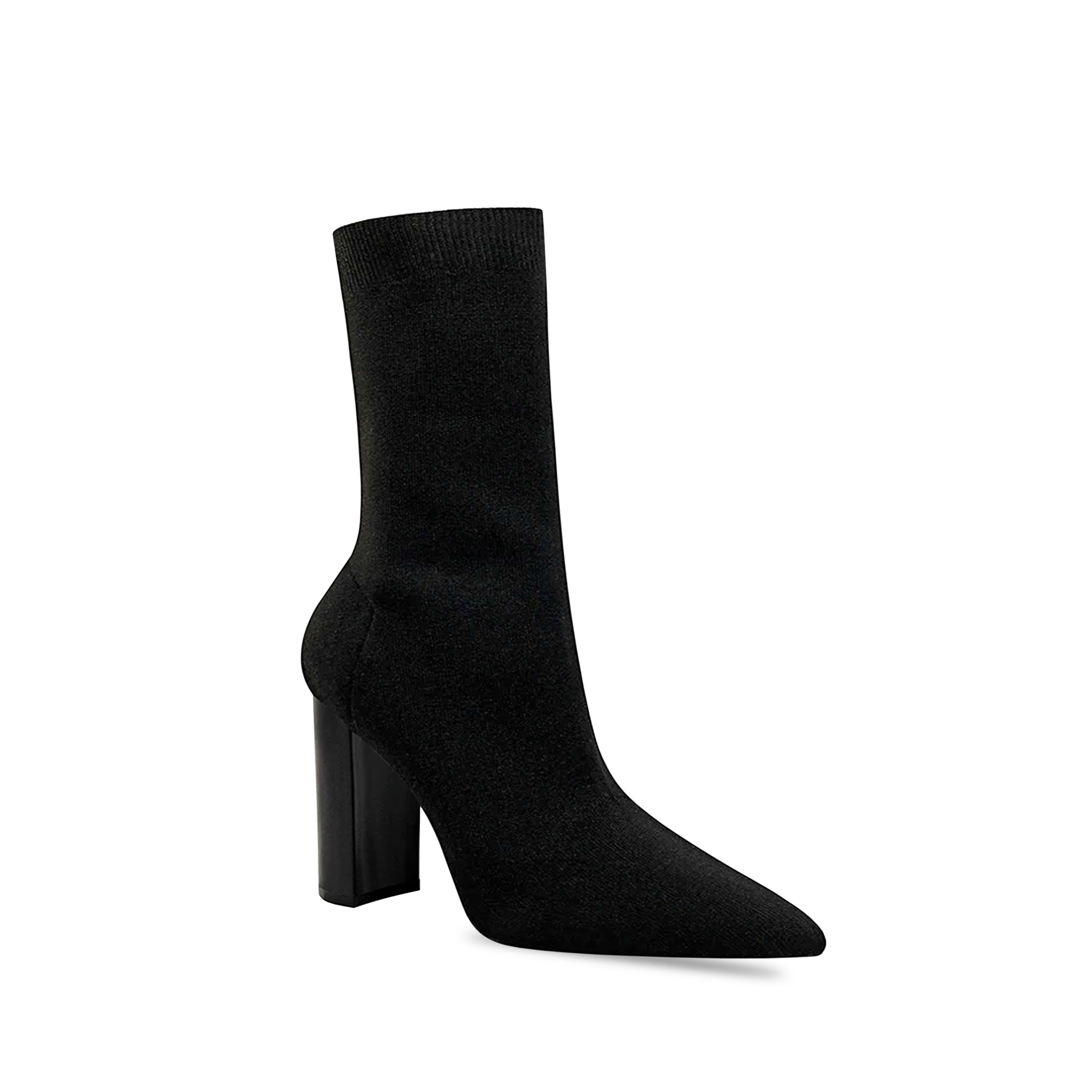 BLACK SOCK BLOCK HEEL BOOTIE