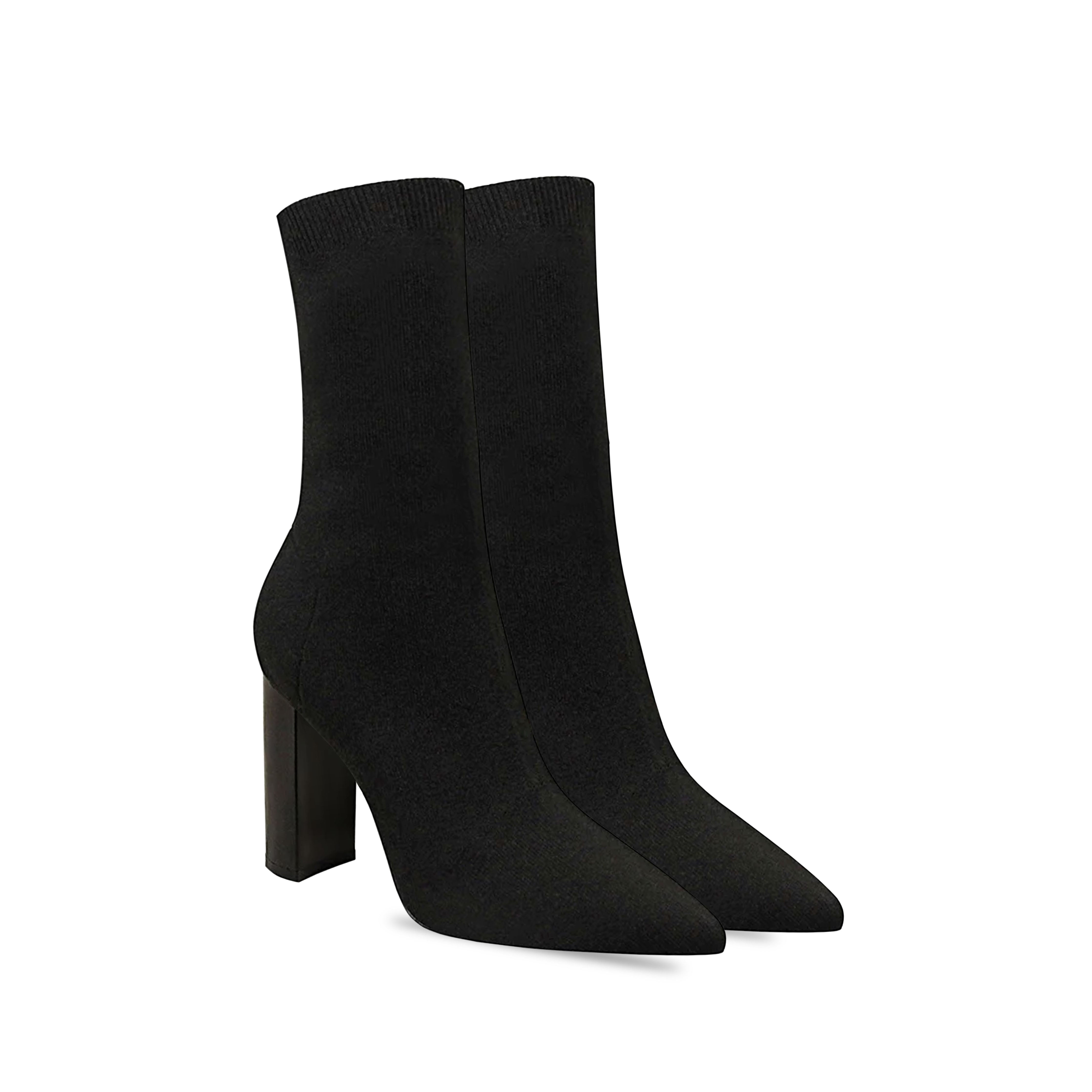 BLACK SOCK BLOCK HEEL BOOTIE