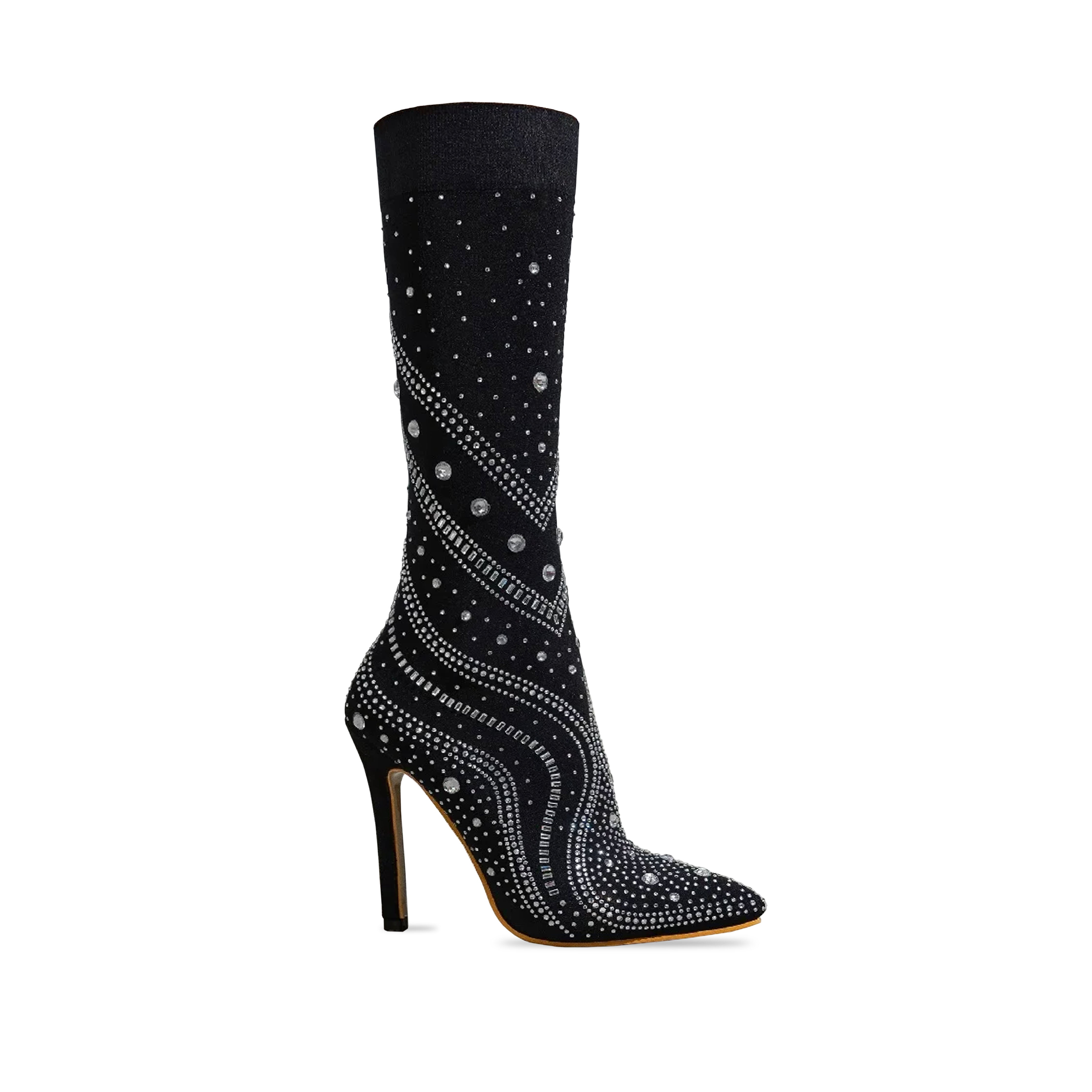 BLACK SOCK BOOT WITH CRYSTALS