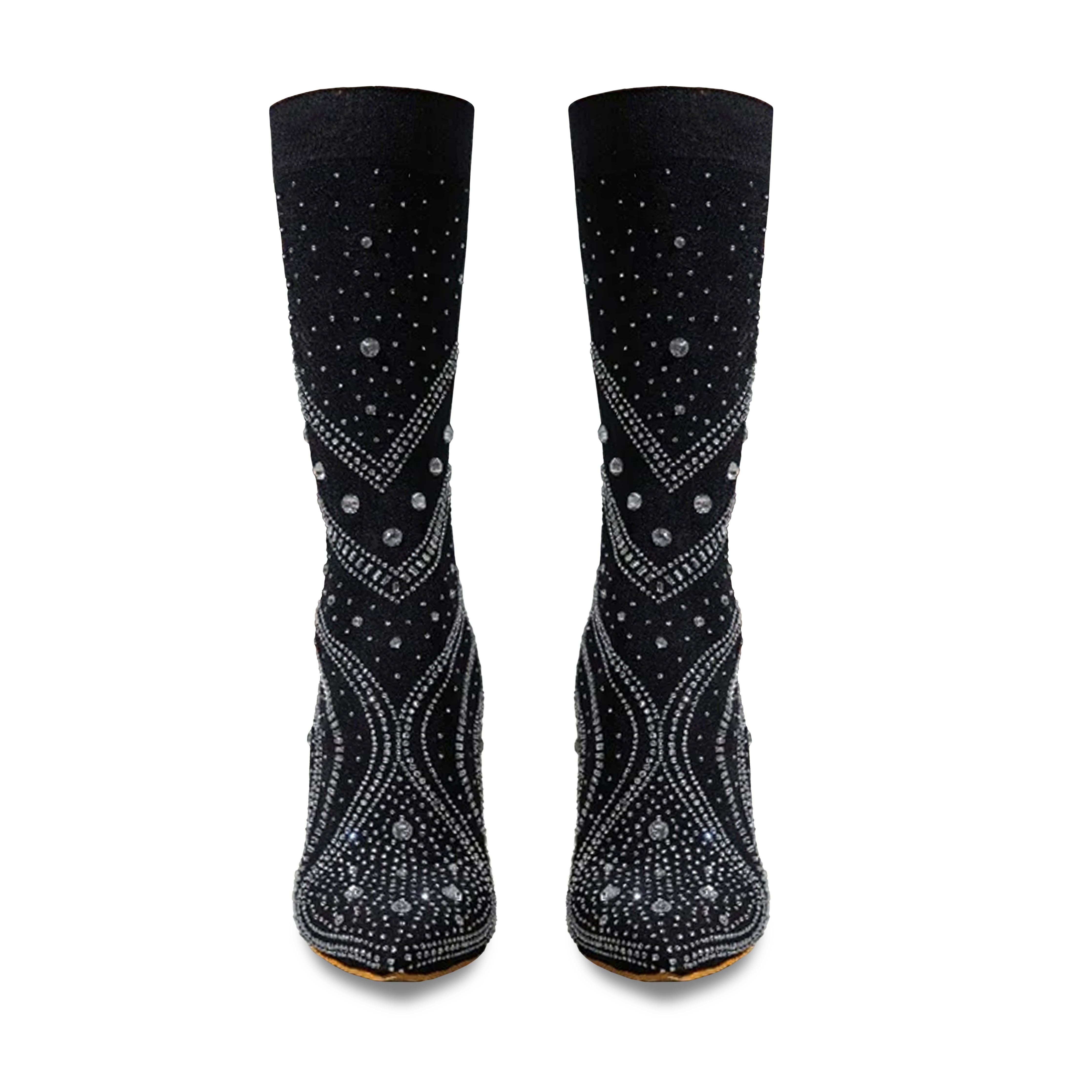 BLACK SOCK BOOT WITH CRYSTALS