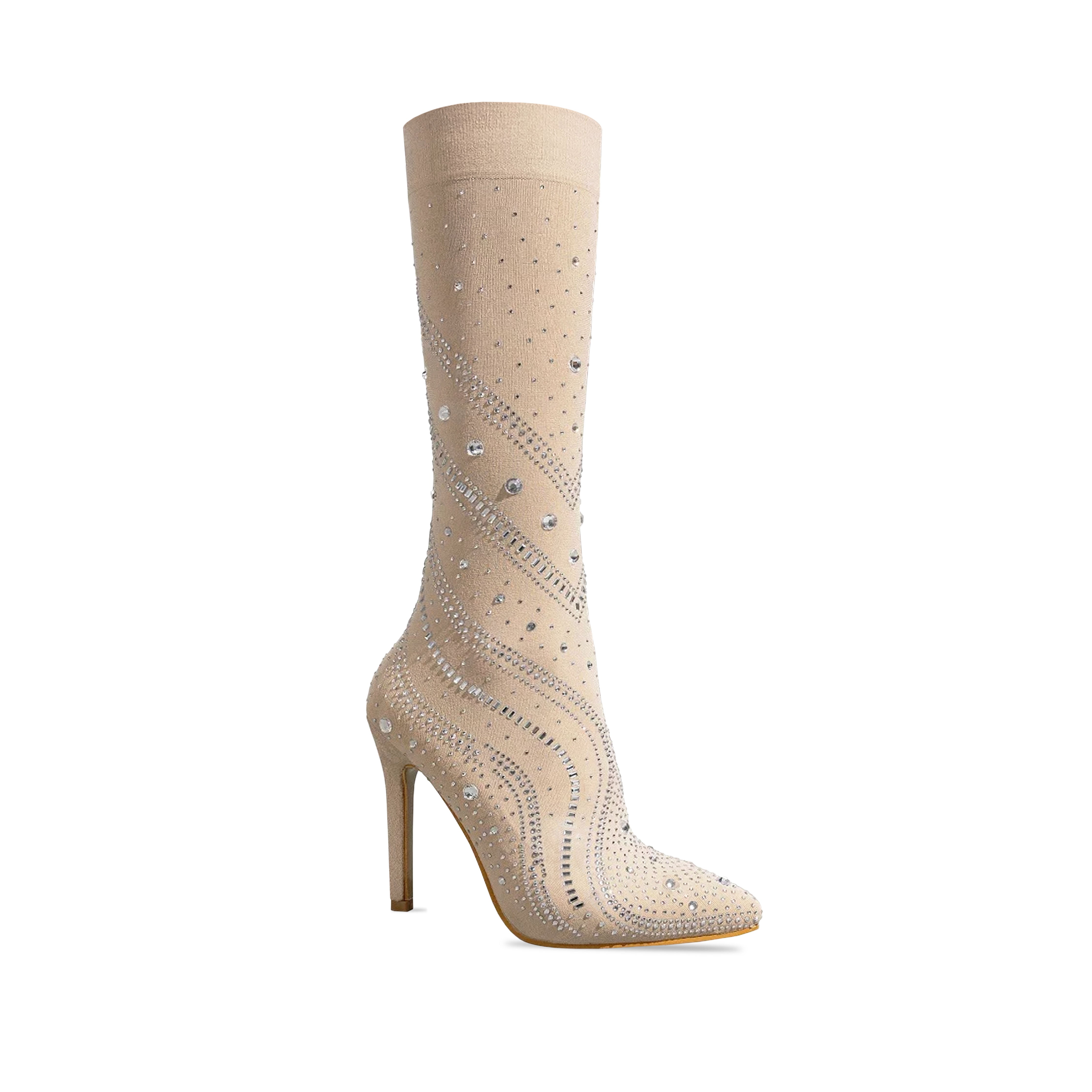 TAN SOCK BOOT WITH CRYSTALS