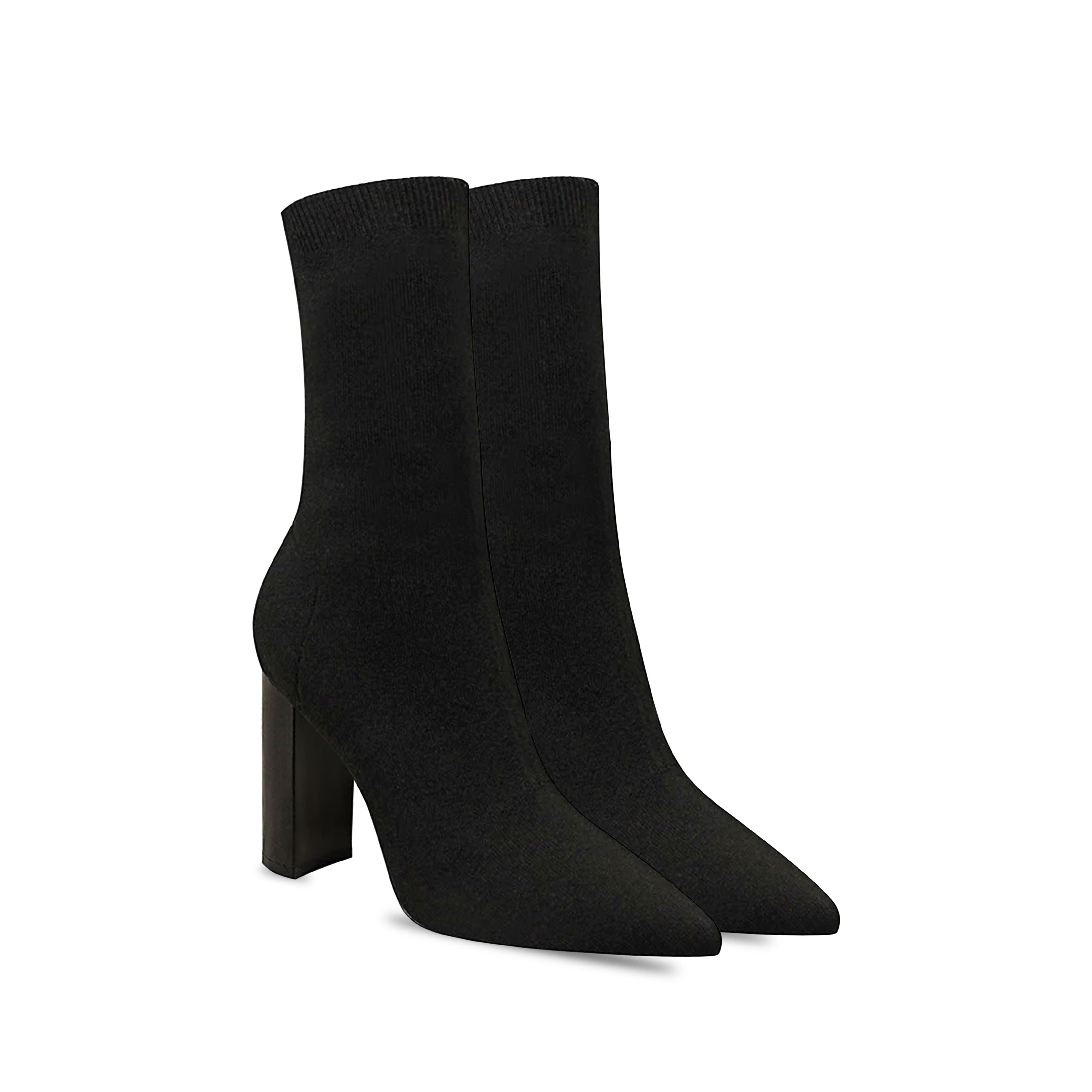 BLACK SOCK BLOCK HEEL BOOTIE