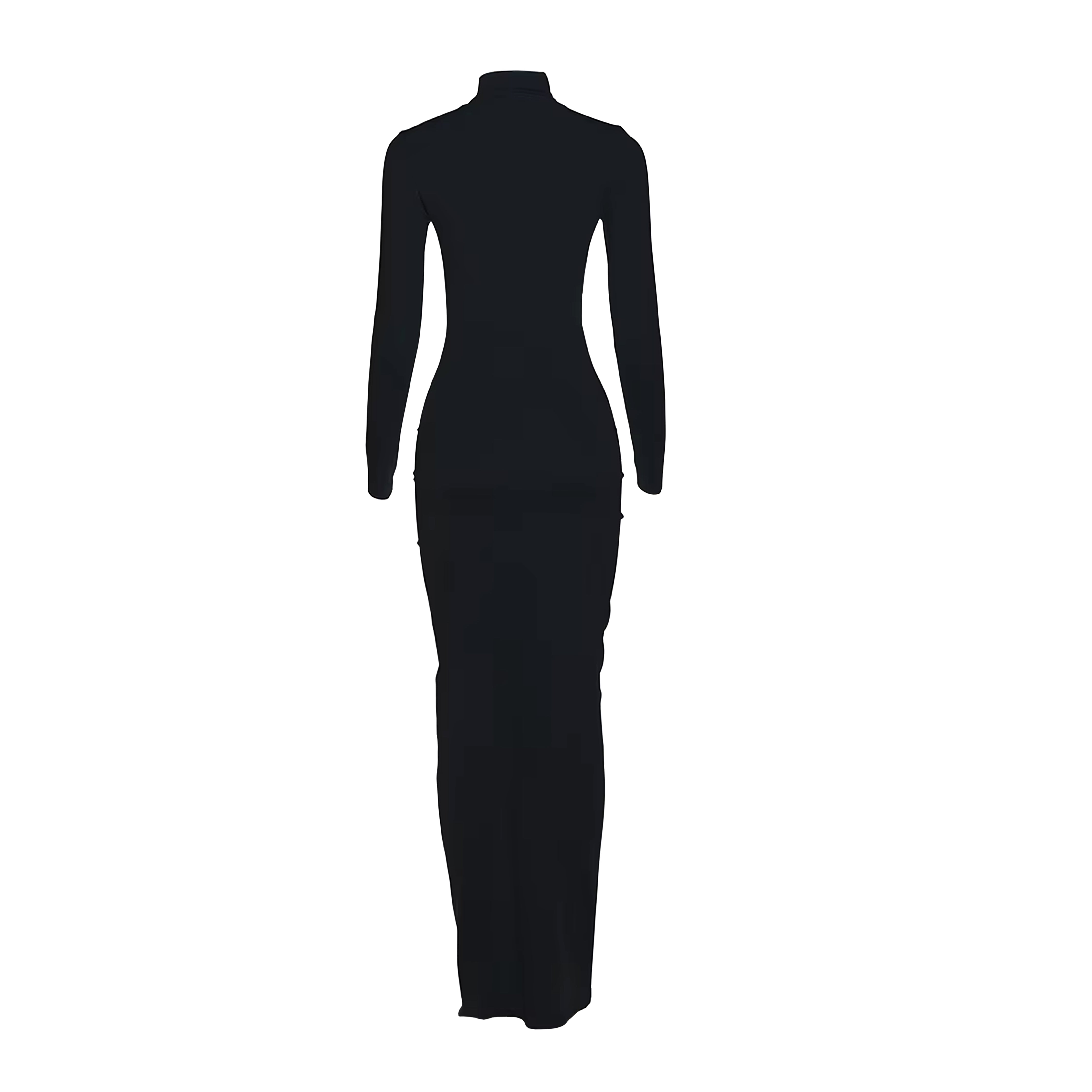 BLACK LONG DRESS WITH FRONT DETAIL