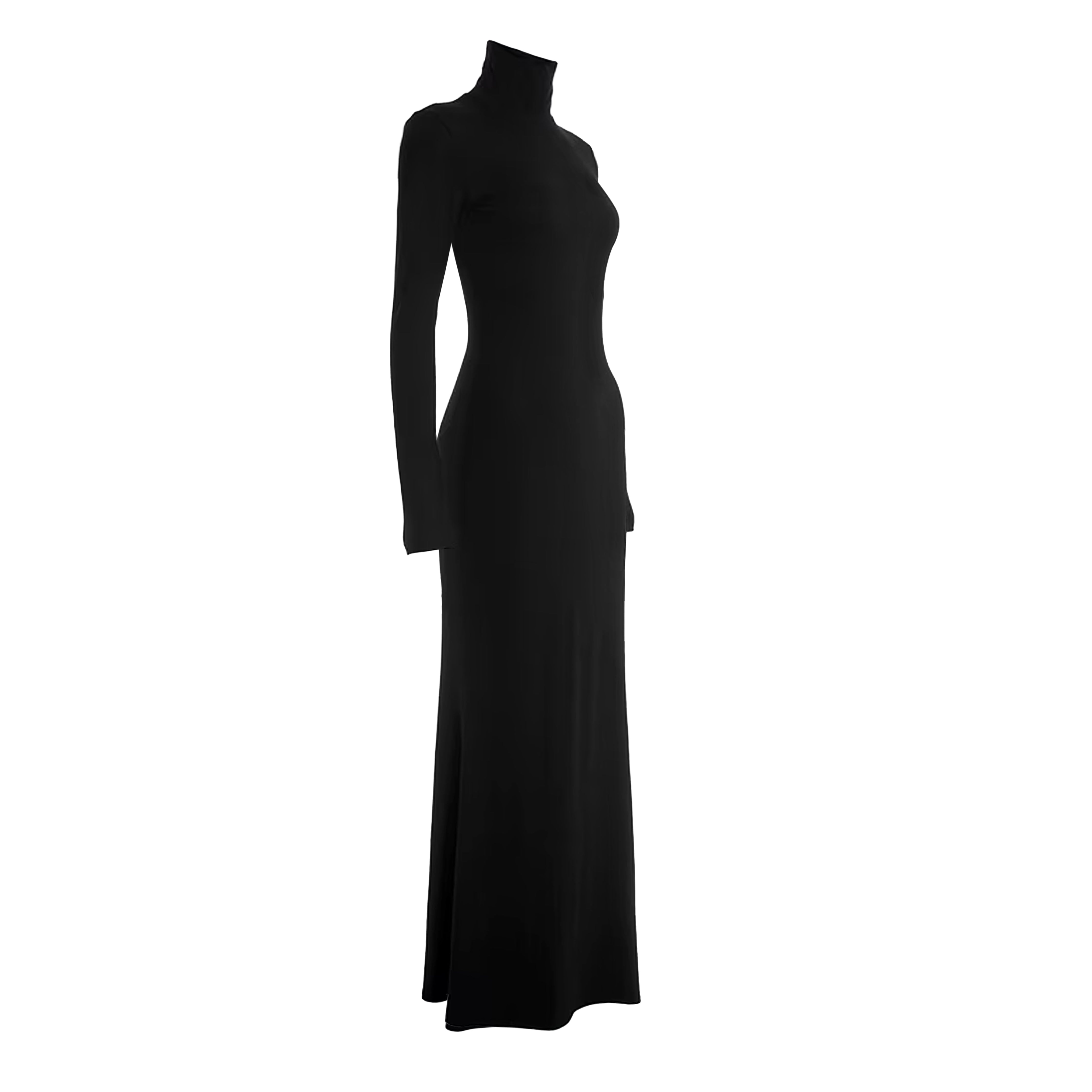 BLACK LONG DRESS WITH ROLL NECK