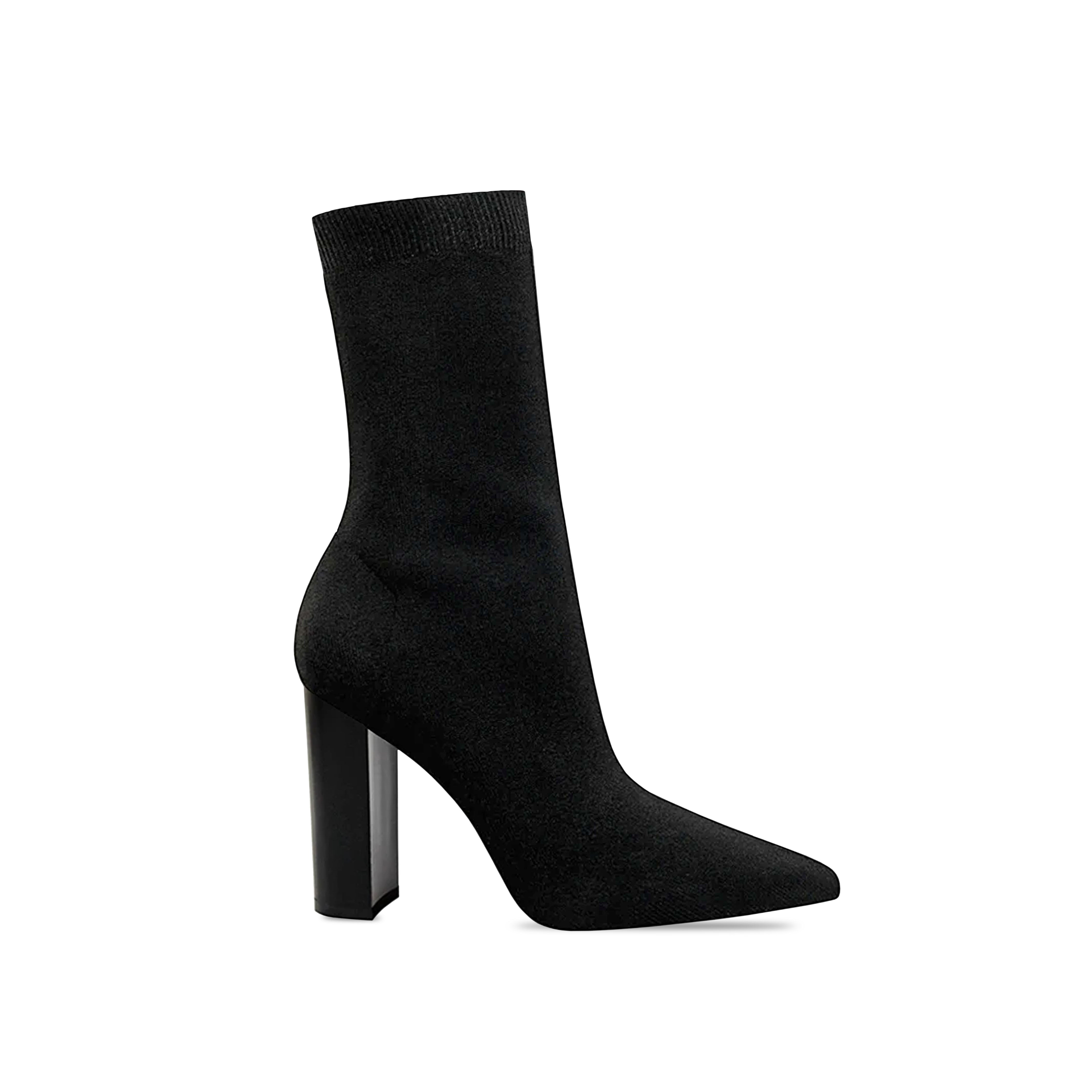 BLACK SOCK BLOCK HEEL BOOTIE