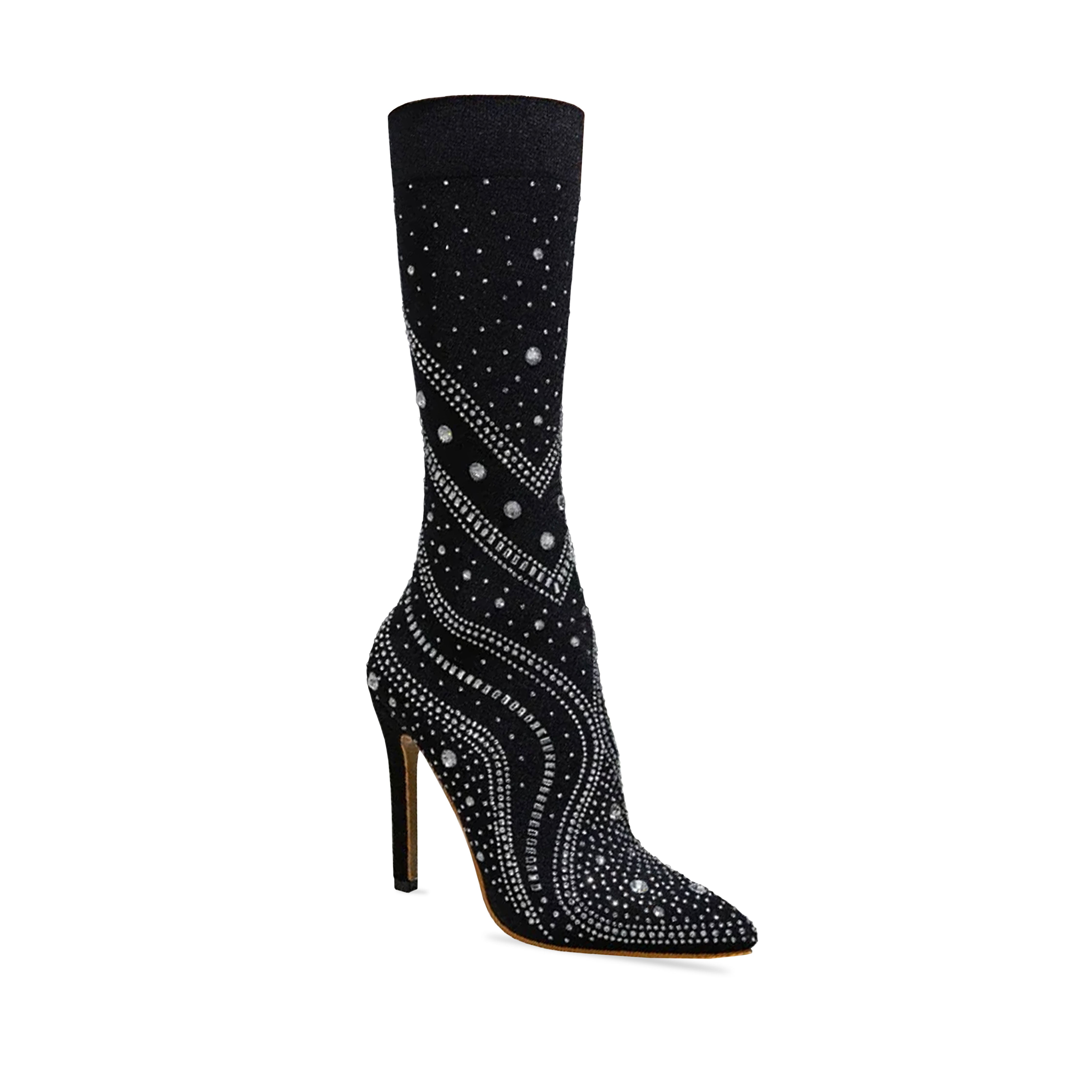 BLACK SOCK BOOT WITH CRYSTALS